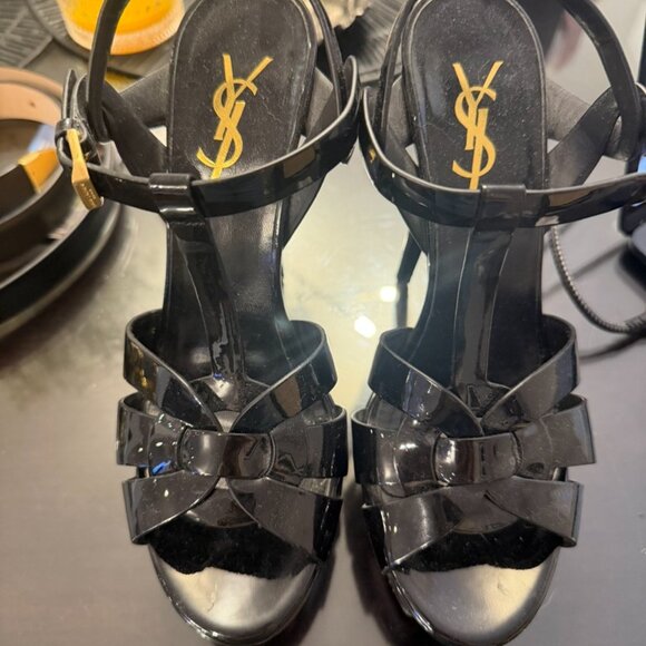 🖤 SAINT LAURENT TRIBUTE PLATFORM SANDALS — BLACK PATENT LEATHER - Picture 2 of 3